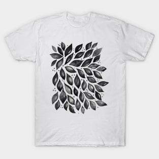 Abstract leaves and dots - black and white T-Shirt